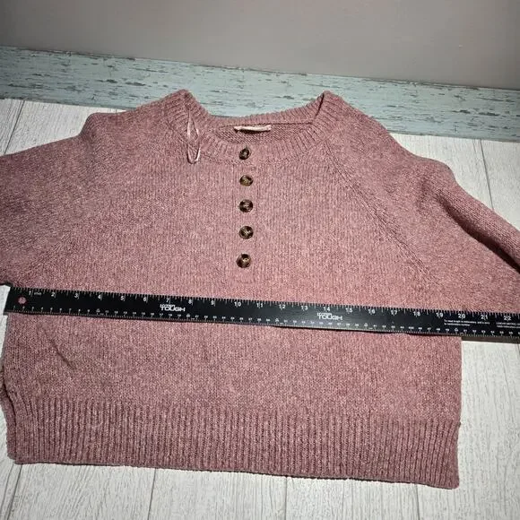 Button Henley Sweater Dusty Pink Poly Cotton Blend V-Neck SMALL Schoolgirl Crop - Picture 6 of 8